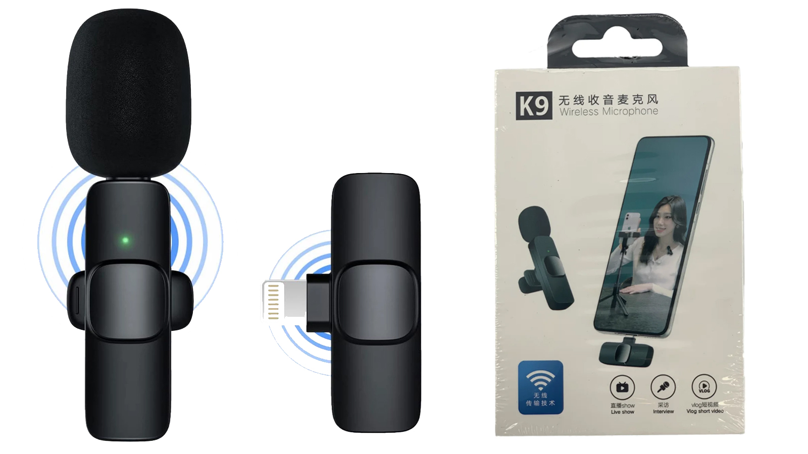 خرید میکروفون یقه ای مدل K9 با رابط تایپ سی و لایتنینگ